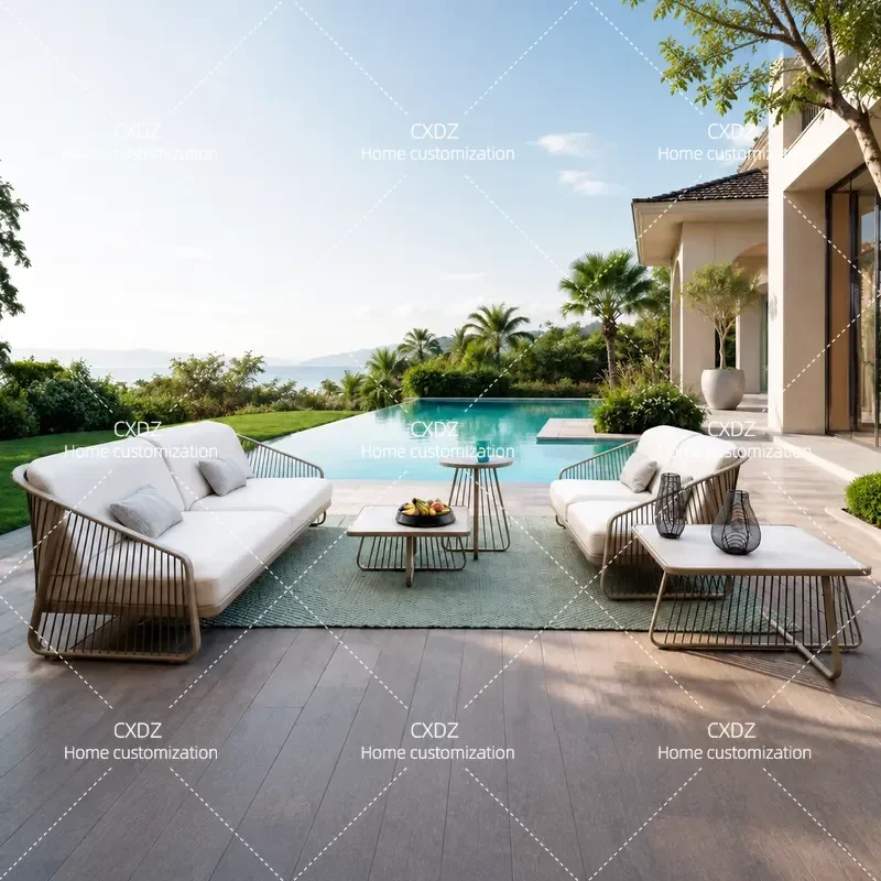 Hotel Outdoor Sofa Set with Aluminum Alloy Coffee Table Weatherproof Sunscreen Patio Furniture for Villa Garden Terrace