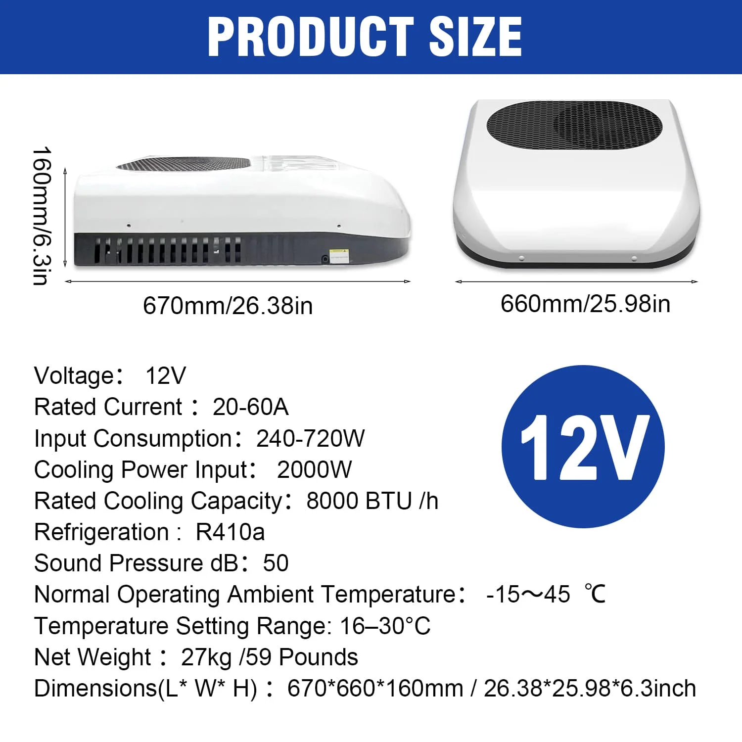 Treeligo 12V Air Conditioner Motorhome Air Conditioning Rooftop Refrigeration System for Boats Trucks RVs Construction Vehicles