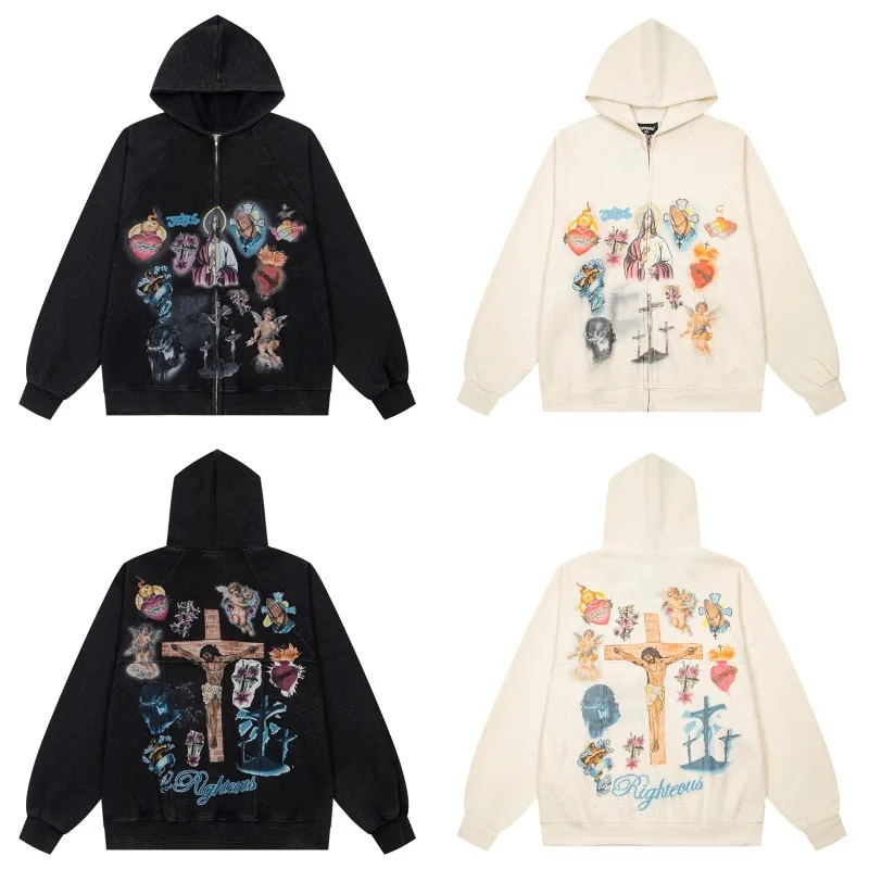 

American Style Street Trend Fashion Righteous Hooded Sweatshirt High-quality Heavy Duty Printed Hoodies Stock