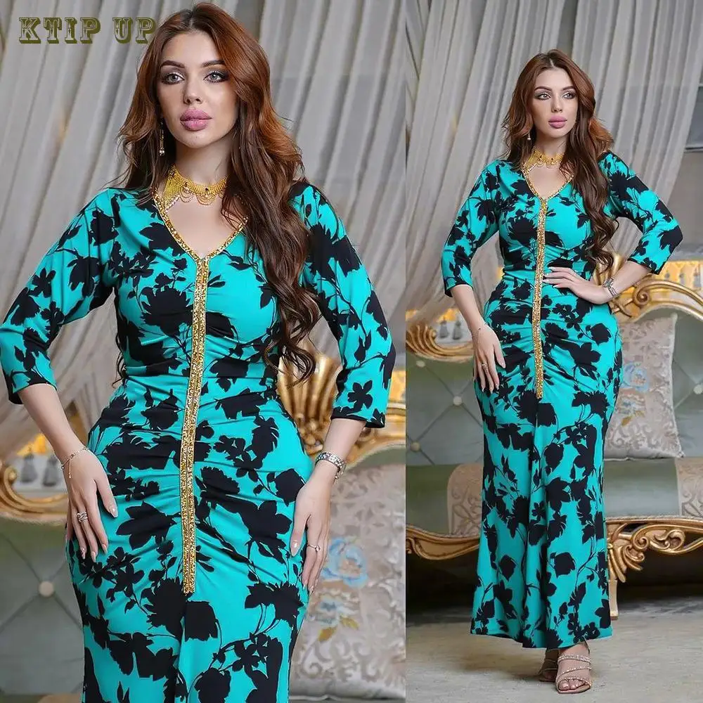 

Middle East Arab Muslim Fashion Tight-fitting Printed Diamond Fishtail Dress Kaftan Dress Dress Gown Vestidos Largos Turkish