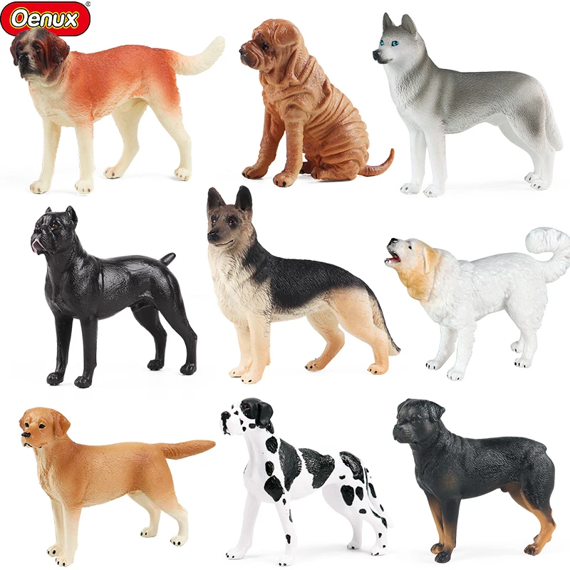 Oenux pies zwierzęta Model Husky owczarek niemiecki Rottweiler Saint Bernard figurka szczeniak figurki kolekcja pcv zabawka prezent dla dzieci