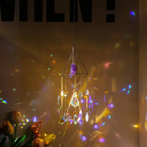 1개 크리스탈 수제 풍경종 크리스탈 프리즘 데이라이트 캐처 유리 프리즘 창문 장식 펜던트 홈 가든 현관 장식