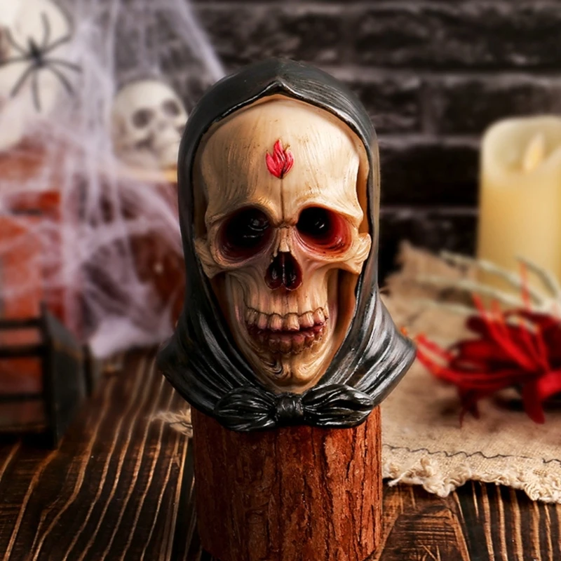 Decorações caveira com capuz exclusivas, ornamento resinas, esqueleto com chapéu, estatueta para entusiastas Halloween