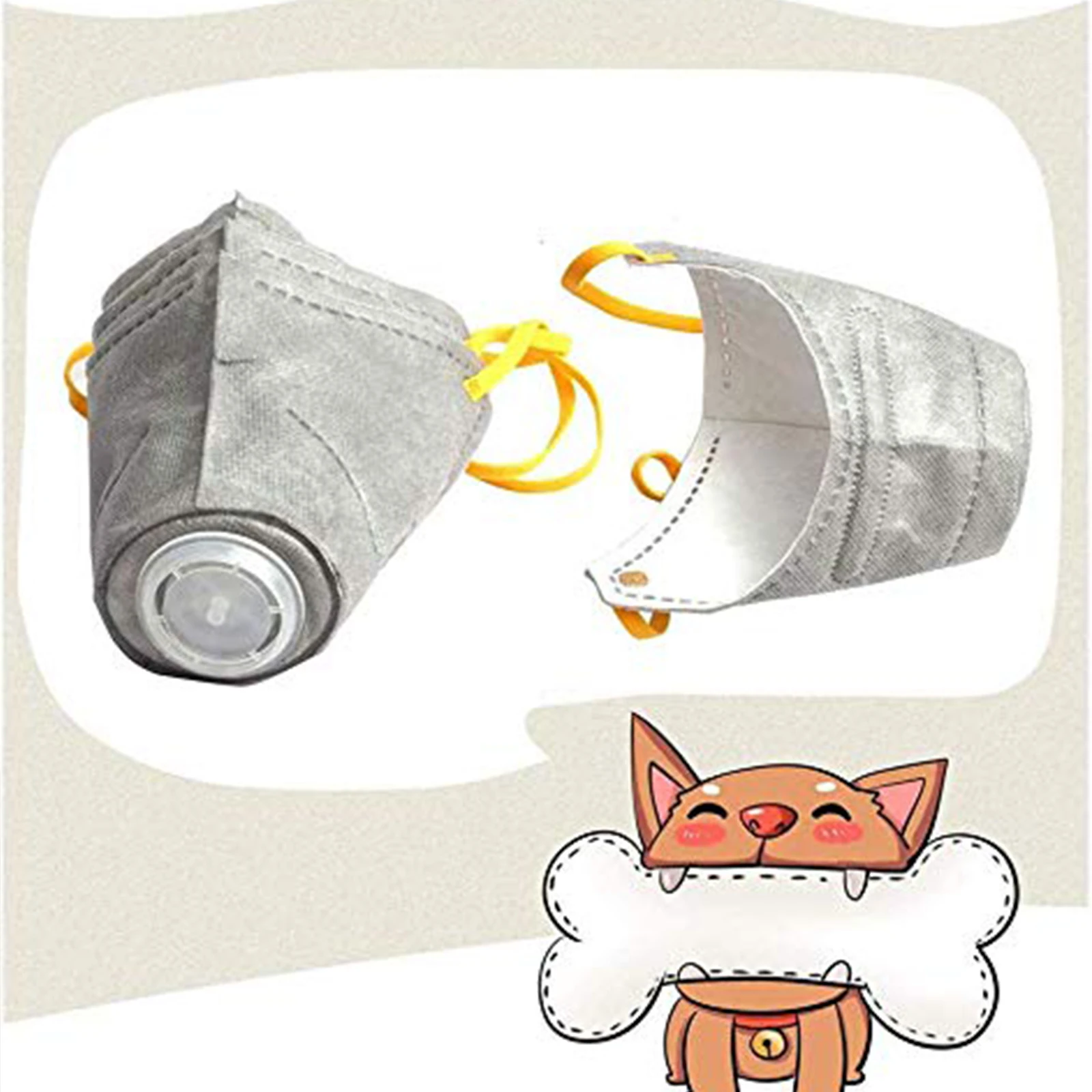 Adjustable Pet Respirator Muzzle Set of 3 Gray Non-woven Fabric Size S (Head Circumference 24 cm Mouth Length 8 cm) Size M