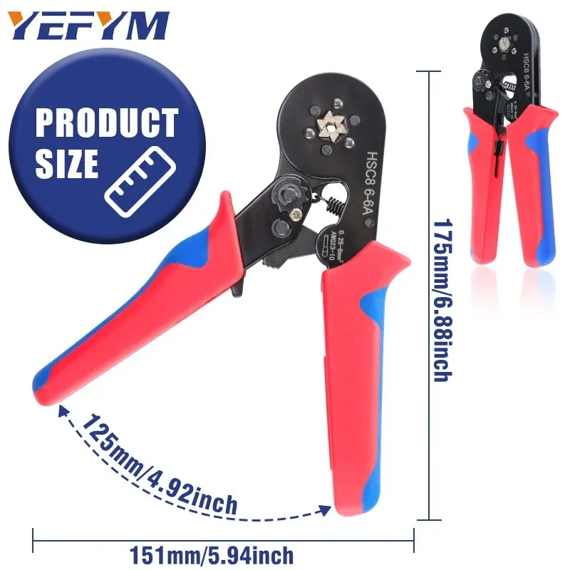 Ferrule Crimping Tools HSC8 6-6A Self-Adjusting Hexagonal Wire Crimper Pliers For 0.25-6mm²(AWG23-10) Electrical Circuit Repair