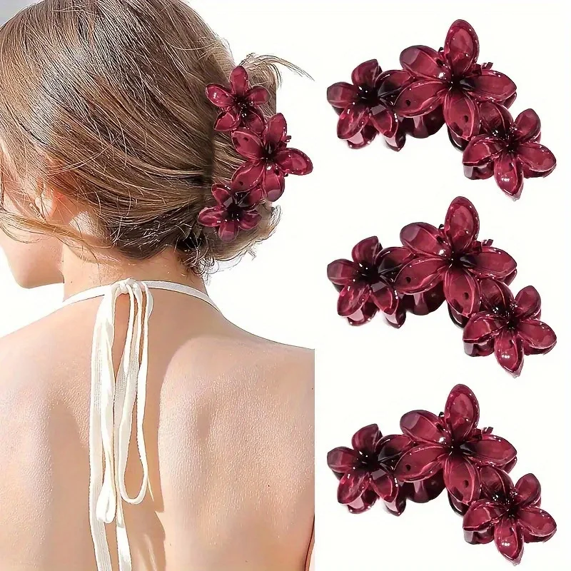 1/2 Stück Blumen-Haarspangen, hawaiianische Plumeria-Haarspangen für Frauen, rutschfeste Krallenklammern für dickes Haar, Strand-Haar-Accessoires – Detail 2