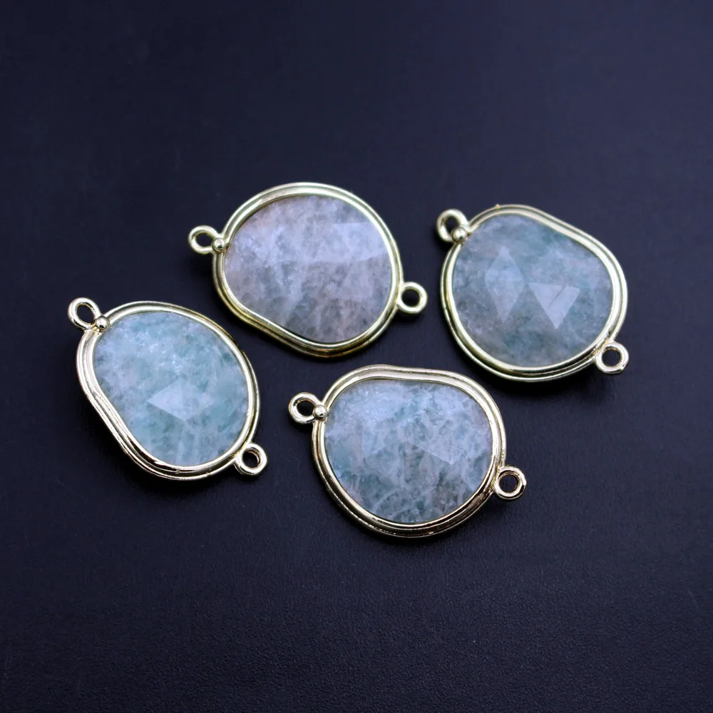 6pcs Heart Shape Faceted Natural Stone Pendant Charms Crystal Blue Lapis Amazonite stone Double Loops Linkers Connectors DIY