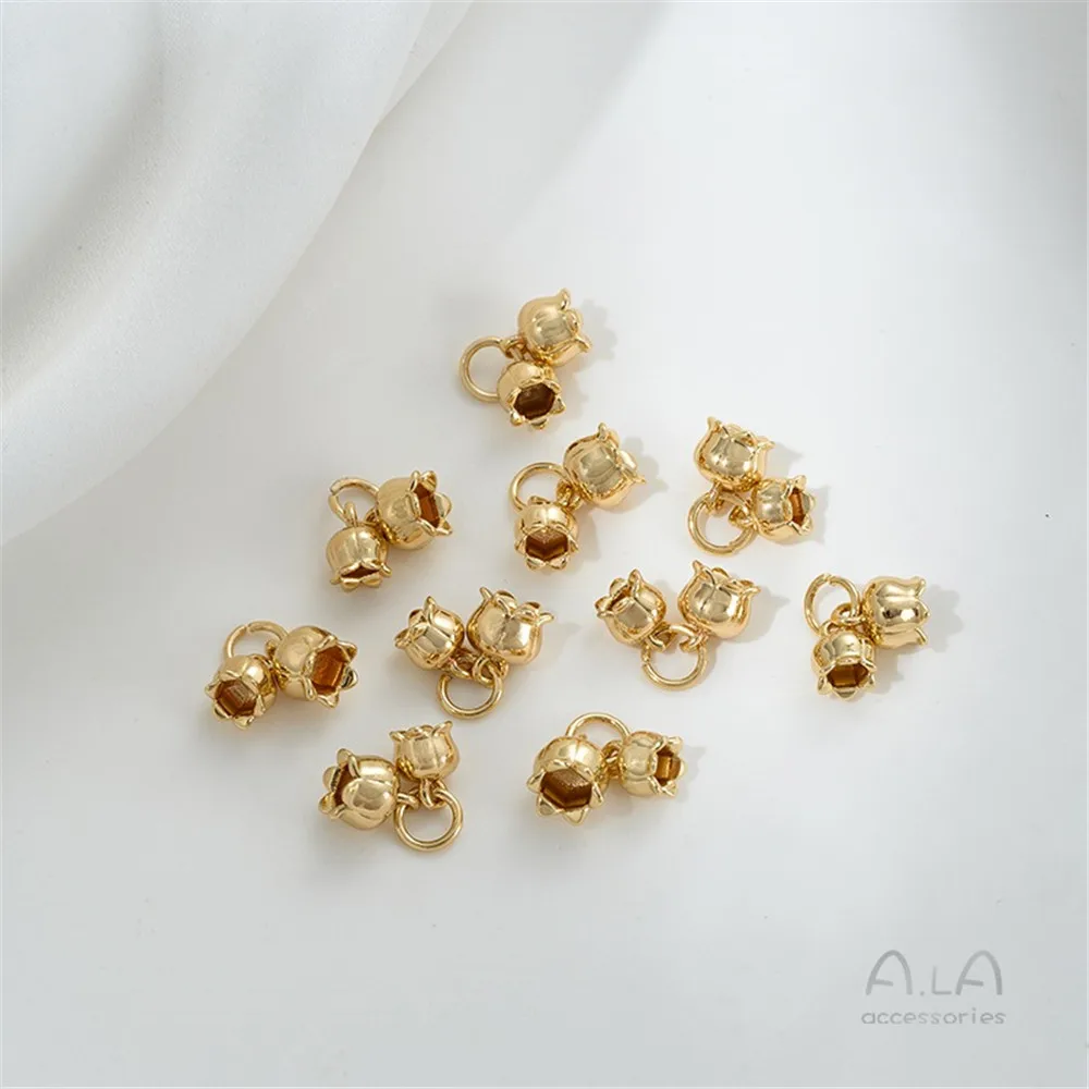 

14K Copper Bag Real Gold Bell Orchid Bud Pendant Diy Handmade Bracelet Necklace Handmade Jewelry Pendant