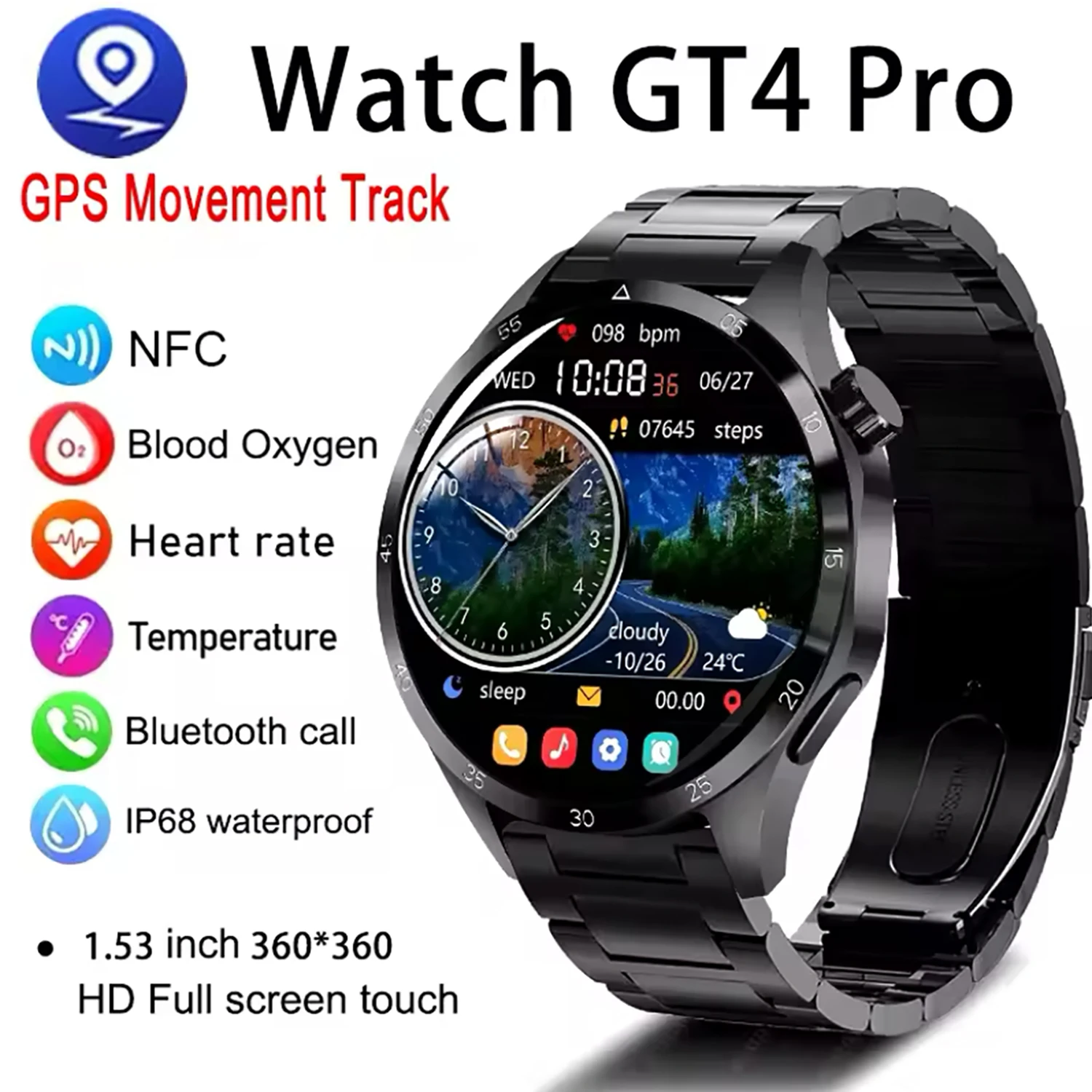 

WATCH 4 Pro GPS NFC Sport Smart Watch Men 360*360 AMOLED Screen Heart rate BT call Compass IP68 Waterproof Sport Smartwatch
