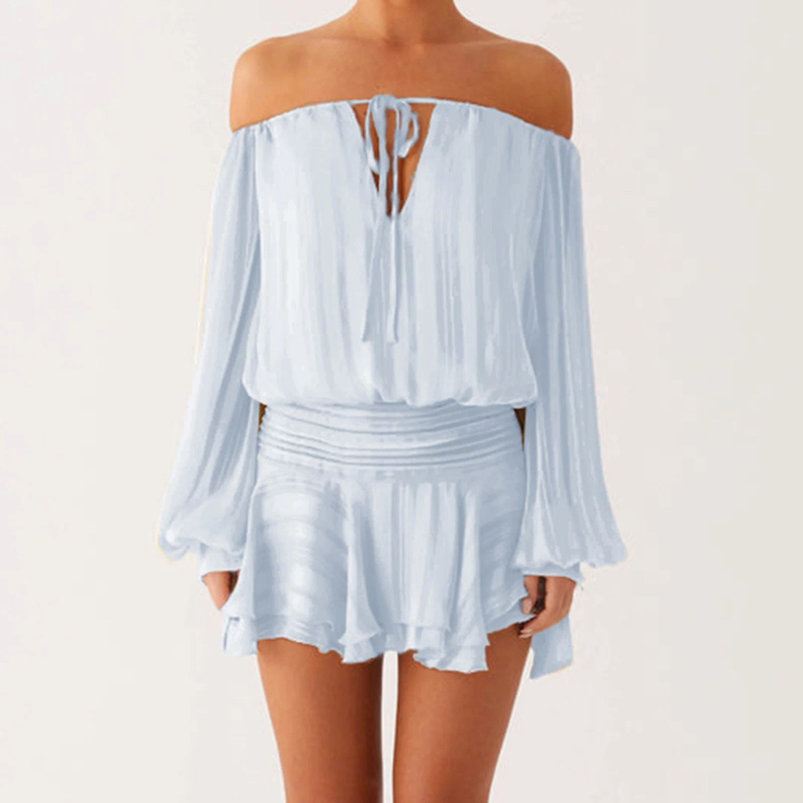 Mini abito scavato con top a tubo da donna Abito arricciato smock color tinta unita senza spalline senza spalline alla moda