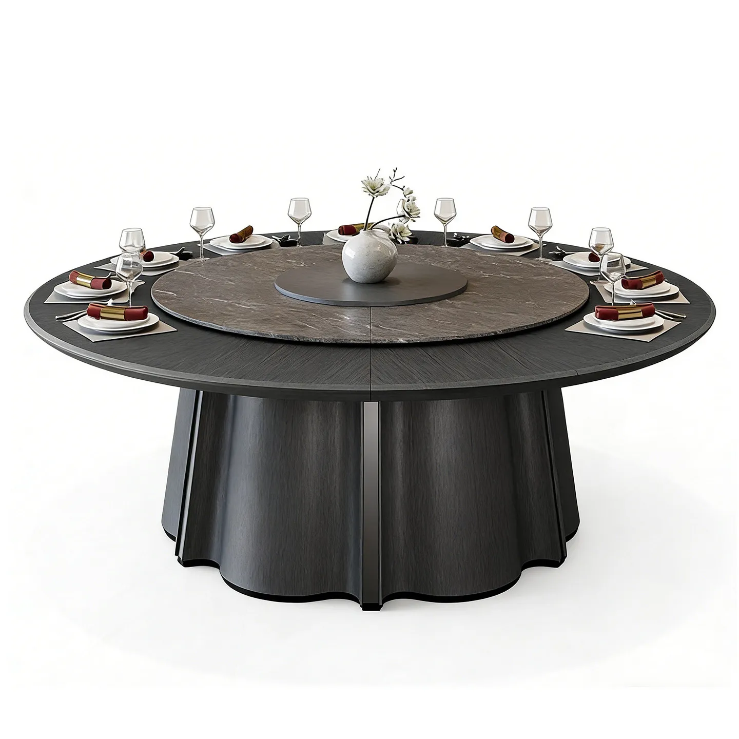 & Sintered Stone Electric Rotating Round Dining Table Set Hotel Club Restaurant Private Room Large Round Table Furniture