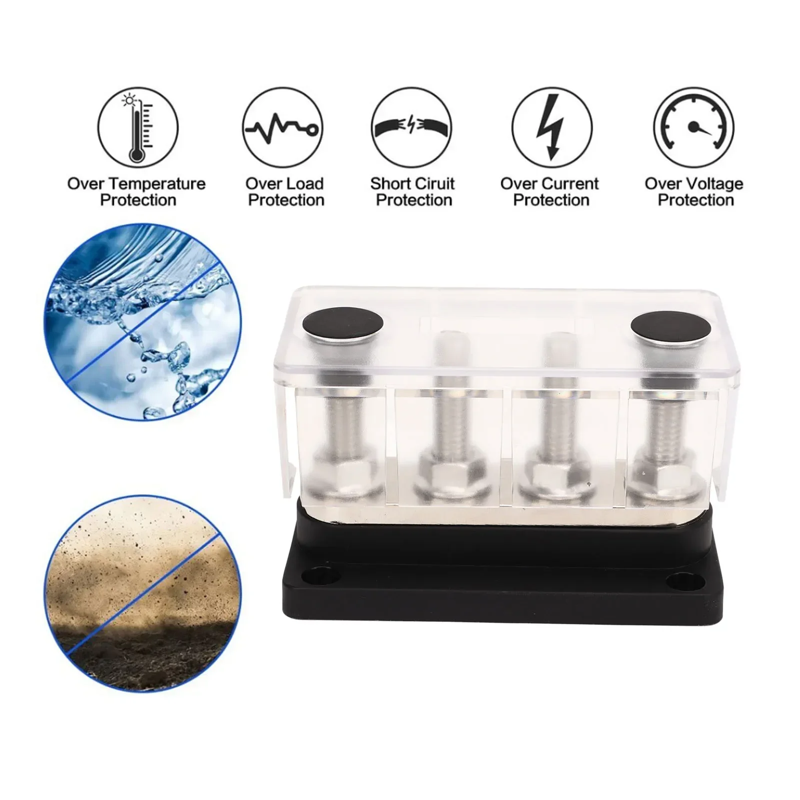 

Морская шина для автофургона Блок распределения питания для лодки из АБС-пластика Цинковый сплав Латунь 300A DC12V-48V 4-M10 Шпильки для автофургона с крышкой