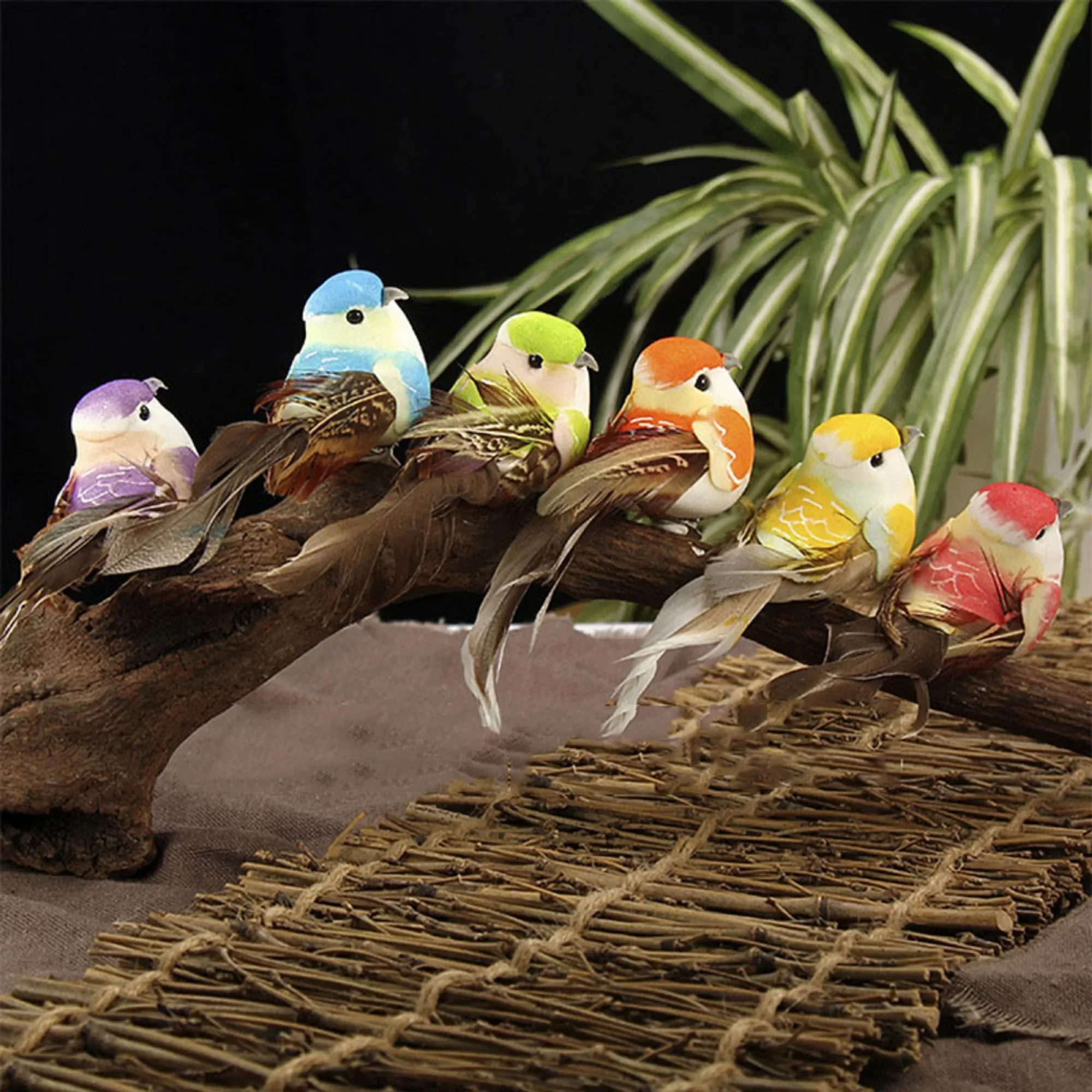 Animal Figurines Fake Feather Bird Christmas Tree Ornaments Perched Woodland Birds Decor Figurines For Interior Xmas Hanging