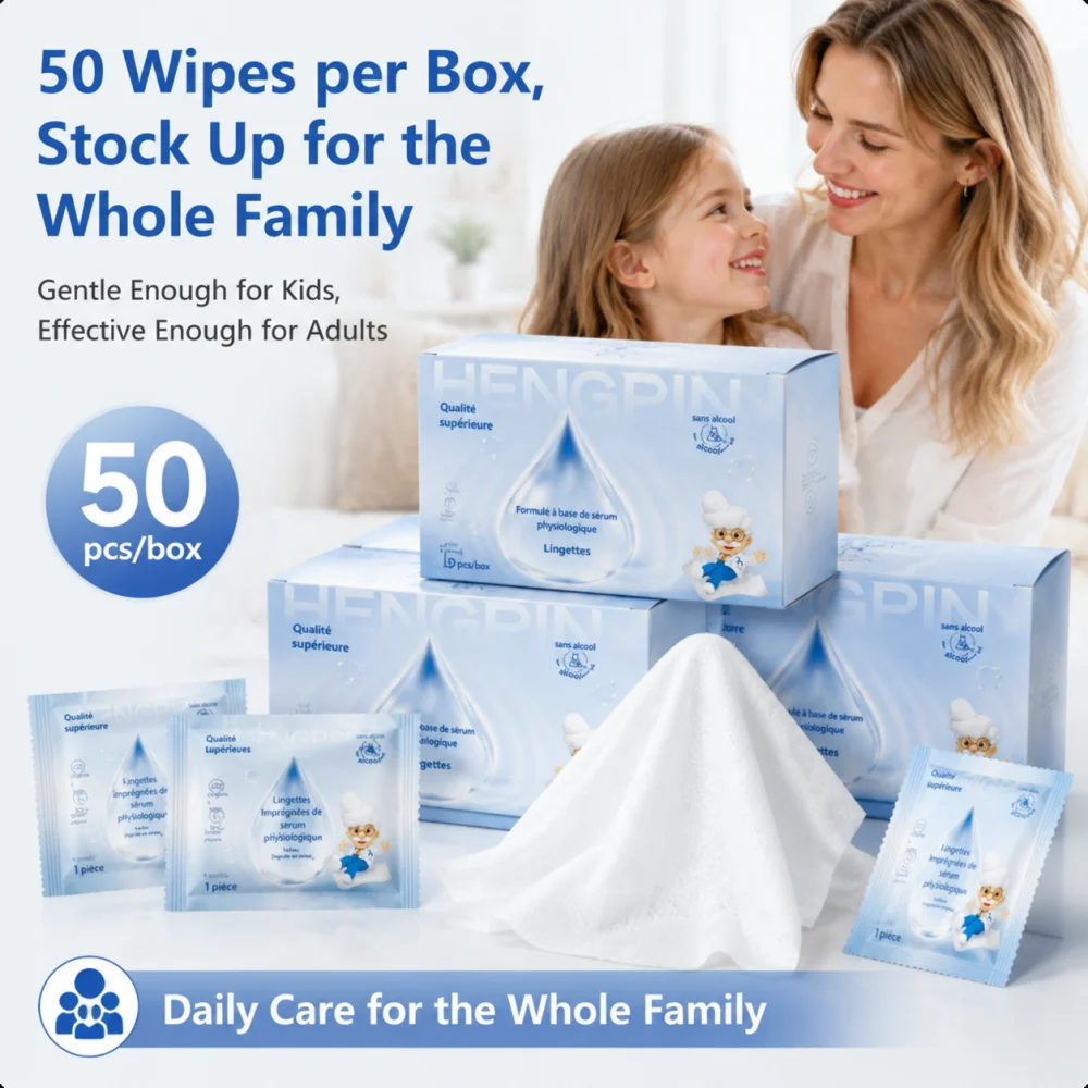 50 pieces of physiological essence wipes, disposable cleaning wipes, soft non-woven fabrics, suitable for daily cleaning