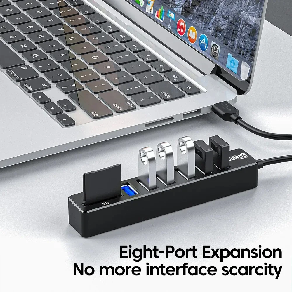 KEBIDUMEI USB Hub 8 Ports SD TF Card Reader USB 2.0 Hub USB Splitter Multiple Extender for PC Laptop Macbook Mouse Keyboard