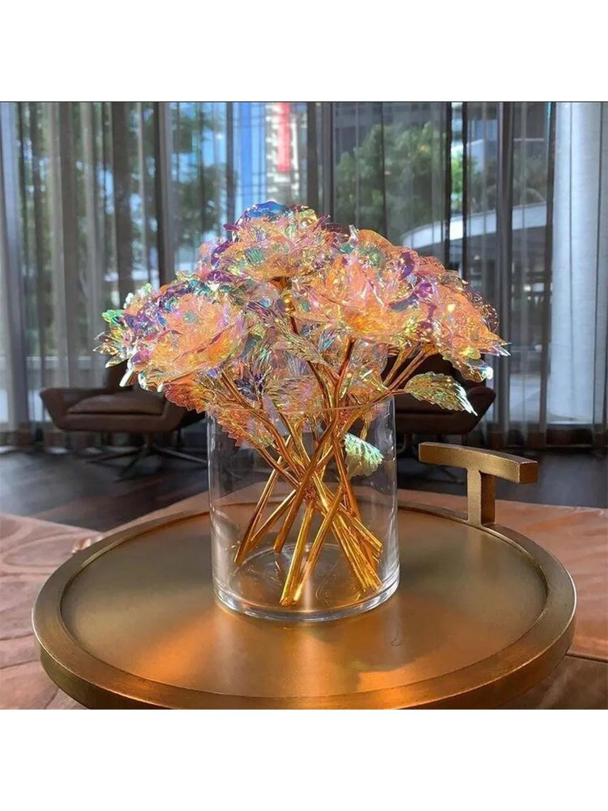 5 قطع من الورود المقلدة برقائق الذهب عيار 24 قيراط - هدية عيد الحب وديكور تشكيلة الزهور، ورود صناعية مطلية بالذهب للرومانسية #3