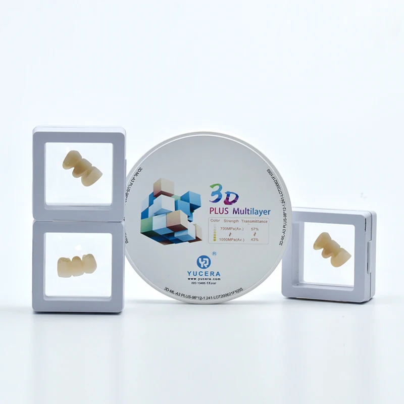 Disco de Zirconio 3D PLUS, 6 Capas con Gradiente de Color y Transmitancia del 43%-57% para Coronas y Puentes Dentales, Paquete de 7 Unidades