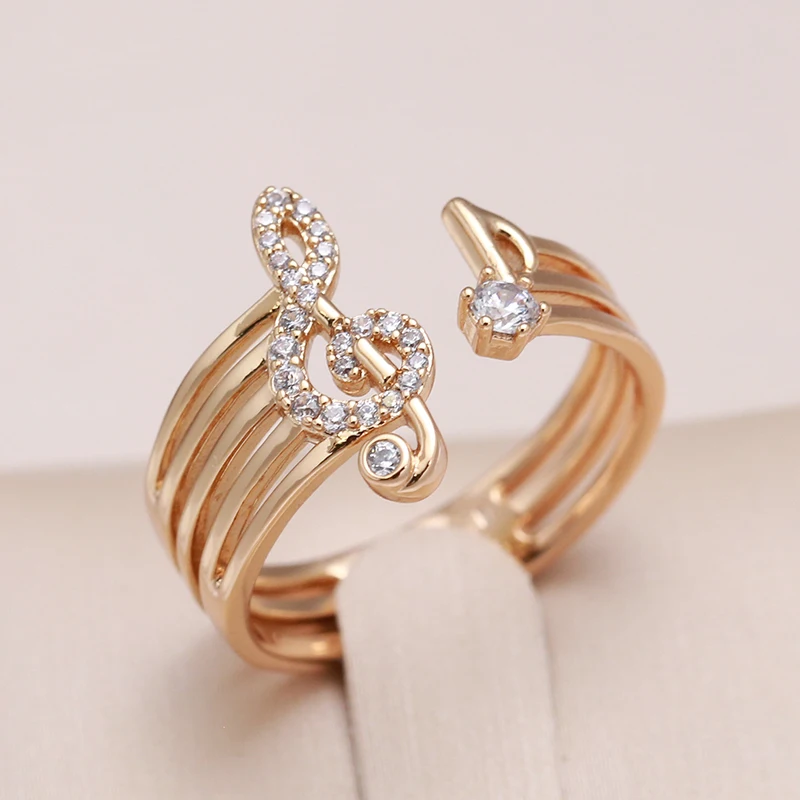 Kinel Trend Natural Zircon Music Rings for Women 585 Rose Gold Color Modern Oarty Crystal Ring High Quality Daily Fine Jewelry