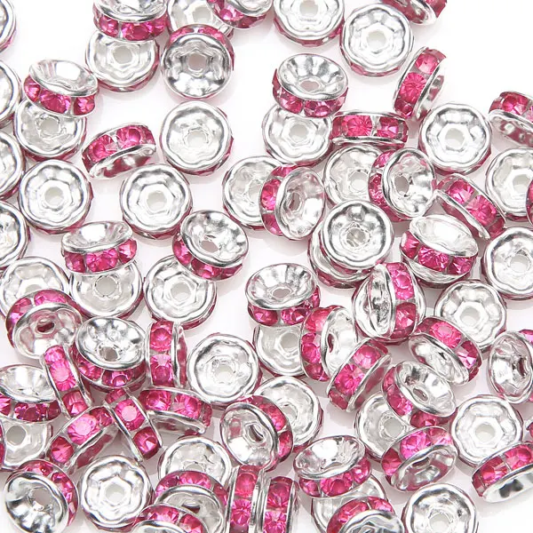 (50 Stück = 1 Los!) AAAA-Qualität 6x3MM Metall Silberbeschichtete Kristall-Strass-Rondell-Abstandsperlen 18 Farben zur Auswahl – Detail 13