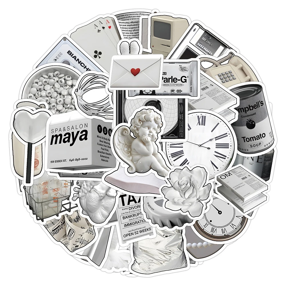 

10/30/63pcs Ins Style Black White Cartoon Stickers Aesthetics Graffiti Sticker Notebook Luggage Guitar Phone Decals Decoration