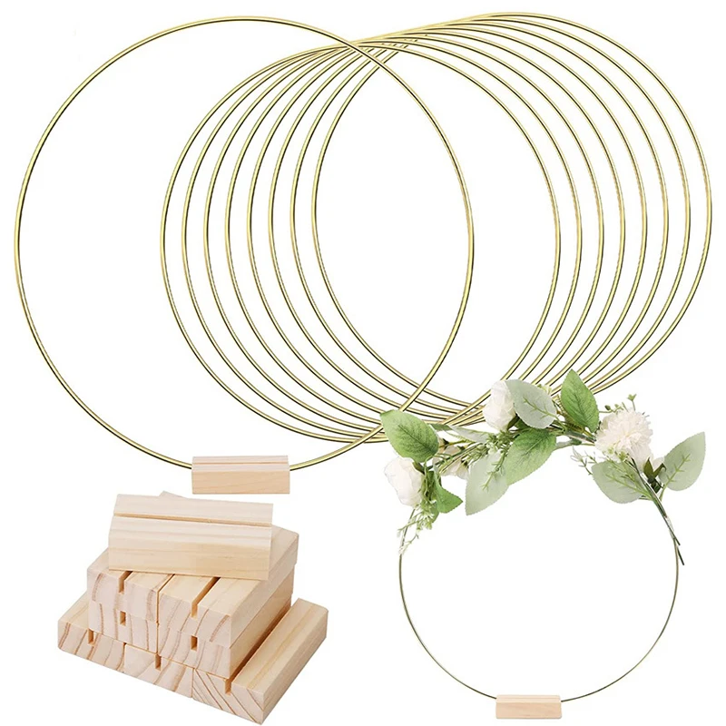 

PEANDIM Gold 10PCS 12 Inch Metal Floral Hoop Wedding Party Table Centerpieces Metal Wreath Ring With 10PCS Place Card Holders