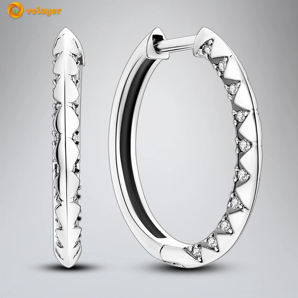 

Volayer 925 Sterling Silver Earrings Sparkling Double Row Triangle Pavé Earrings Original 925 Silver Women Earrings
