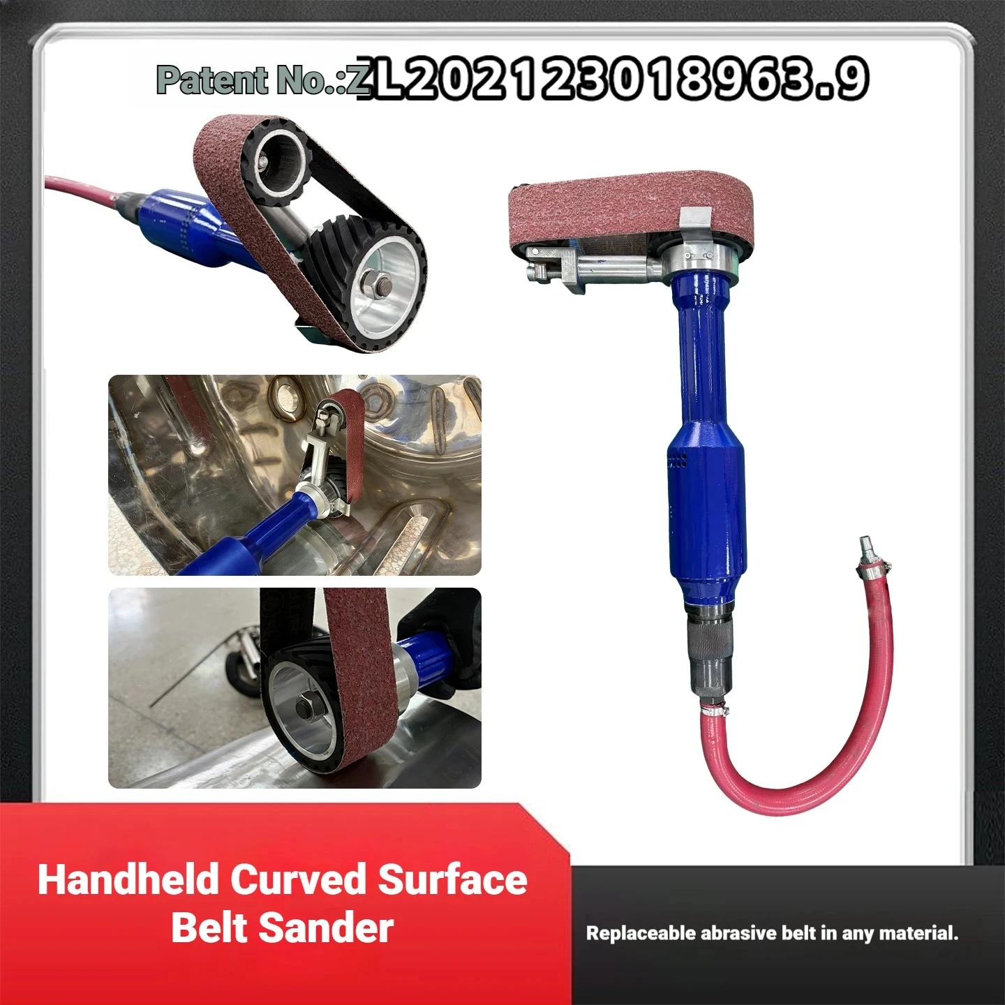 Industrial High-Speed Precision Pneumatic Polisher Abrasive Belt Grinding Machine Metal Surface Weld Stainless Steel Arc Tank