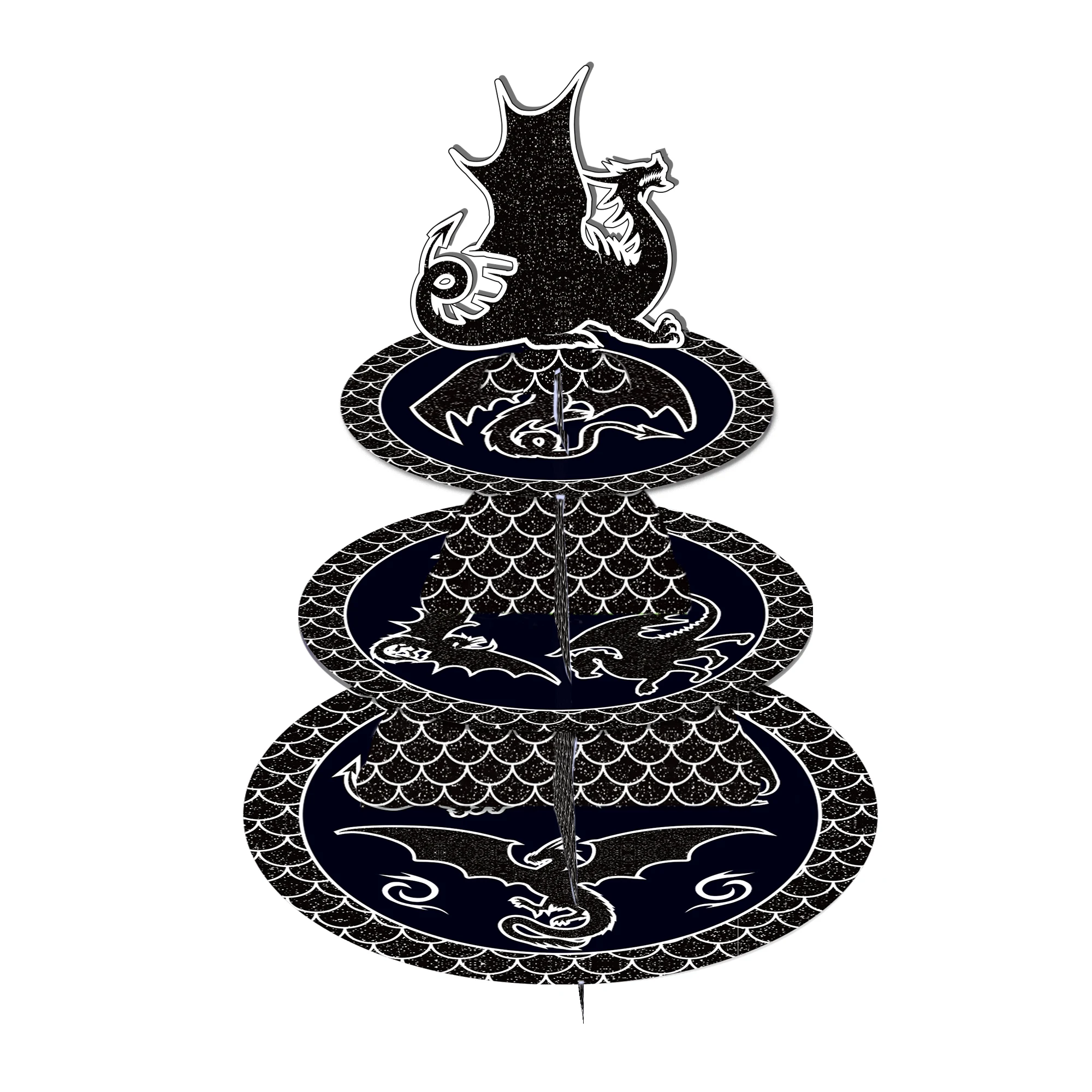 Cupcake Stand Tier - 3 Tier Black Dragon Party Cake