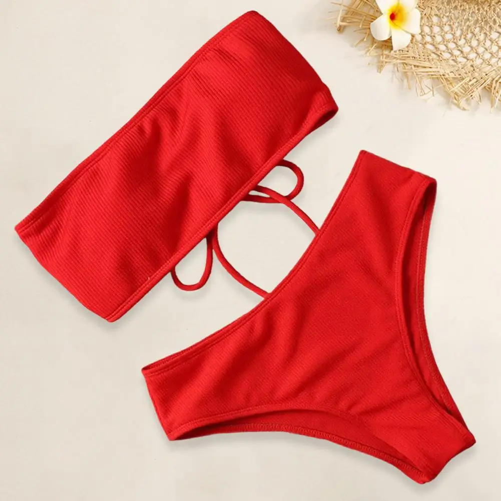 2024 Strapless Sexy Bikini High Waist Women Swimwear Padded Bathing Suit Monokin Solid Color Swimwear Tube Top Bikini Swimsuit