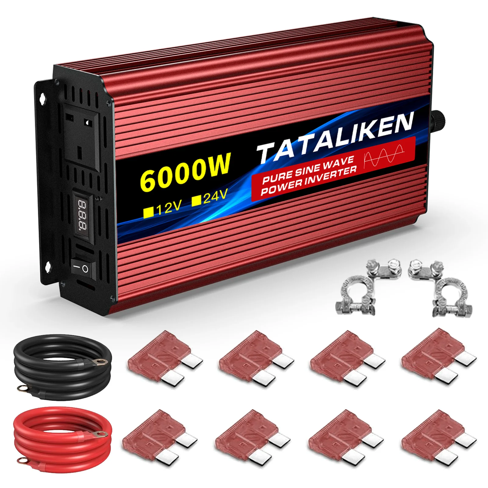 Pure Sine Wave Power Inverter 4000W 6000W, DC 12V to AC 240V 50Hz with UK 3-Pin Socket, Digital Display for RV Truck Solar image 3