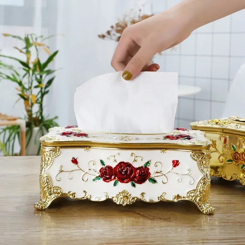 

High End European Style KTV Hotel Tissue Box Rose Paper Drawer Box Plastic Material Household Car Use Multiple Drawer Boxes