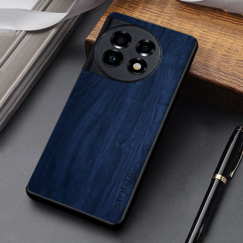 Case For OnePlus 11 12 13 11R 12R 13R coque simple unique design lightweight wooden pattern pu leather cover funda