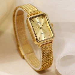 Brand New Woman Watch Simple Silver Quartz Wristwatch Steel Mesh Belt Small Square Dial Gold Luxury Vintage Watch For Women Gift