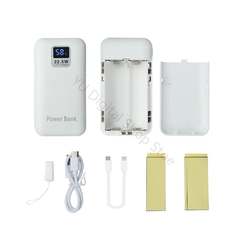 96BA Detachable 21700 Battery Case, No-Solder Two-Cell Enclosure with Digital Display and 22.5 W Input and Output Charging