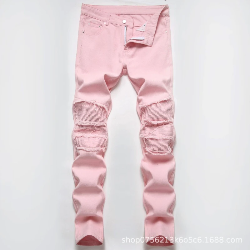 Pants Denim Pant Men Jeans Vintage Washed Hole Patch High Waist Straight Trousers Y2k Streetwear Work Casual Spliced 2026 Spring