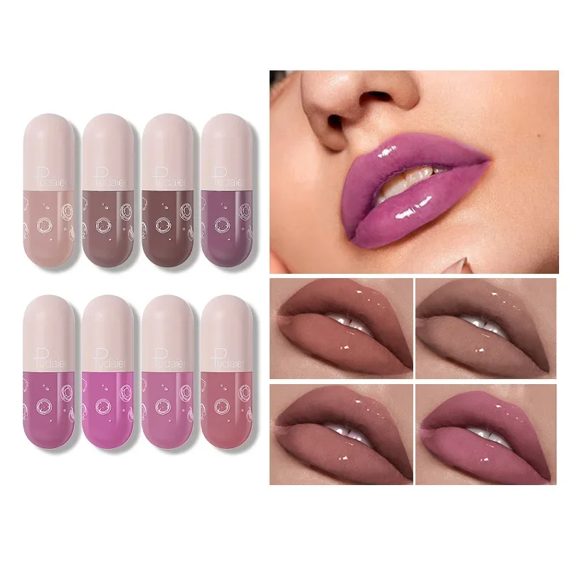 Free Shiping Mini Capsule Mirror Liquid Lipstick Lip Glaze Non-stick Cup Does Not Fall Color Lip Gloss Lip Stick Women Makeup