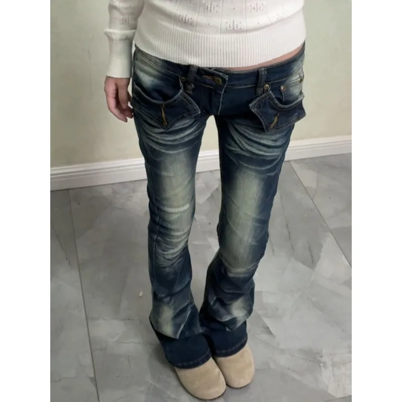 

American Retro Old-fashioned Design Feeling Low-rise Slightly Pulled Jeans Women's Autumn Winter New Thin Versatile Bell Pants