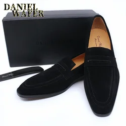 Luxury Men's Suede Leather Penny Loafers Brown Black Slip-On Casual Shoes for Office Wedding Dress Summer 2020