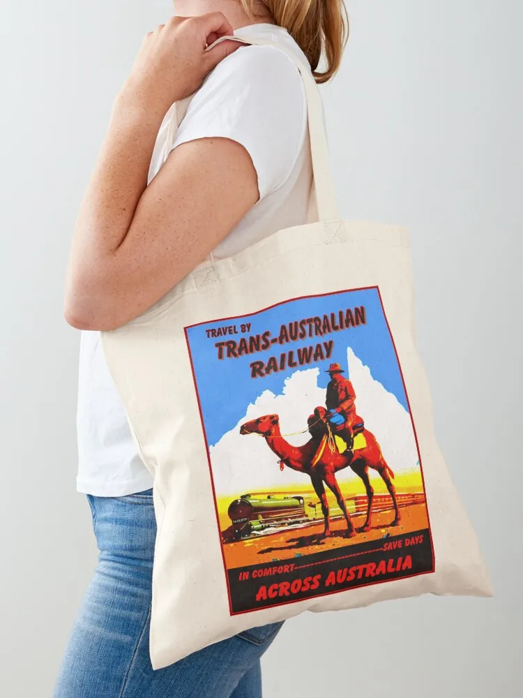 TRANS-AUSTRALIAN : Vintage Travel by Rail Across Australia Print Tote Bag Canvas bag for women Canvas Tote Bag