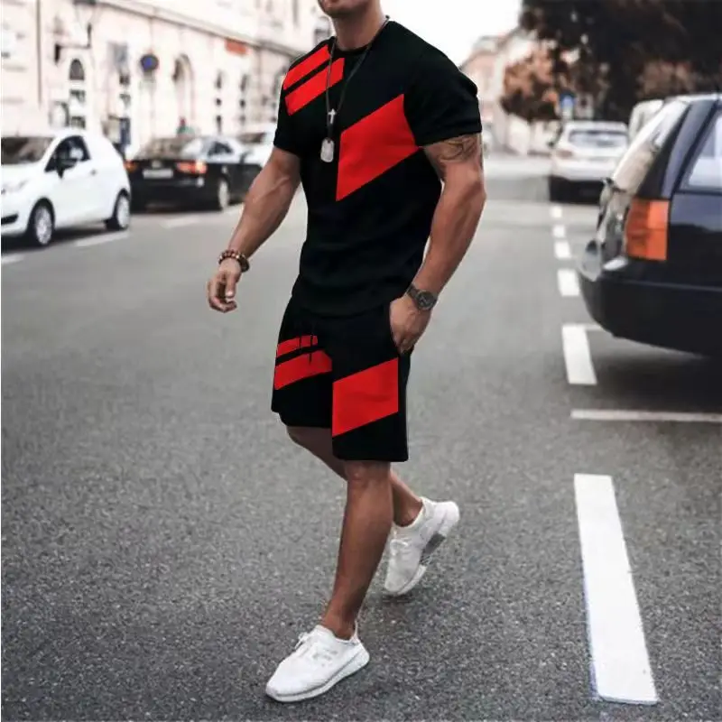 Summer Men Sets 3D Print Suit O-neck Men's Tracksuit Oversized Tshirt Shorts Jogger Outfit Causal Sportwear Two-piece Clothing