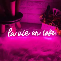 Benutzerdefinierte Neon Zeichen La Vie En Rose Neon Led Zeichen Mädchen Zimmer Dekoration Wand Neon Lichter Schlafzimmer Dekor Salon Bar Club Leuchten Zeichen