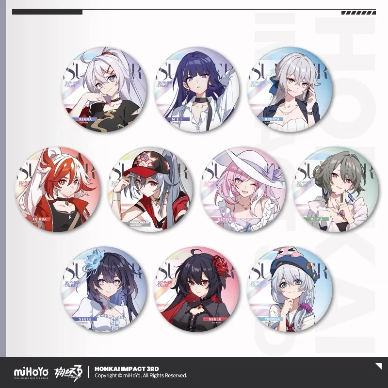 

Pre Sale miHoYo Official Genuine Honkai Impact 3 Leisurely Summer Series Fifth Edition Tinplate Badge Elysia Kiana Cosplay Anime