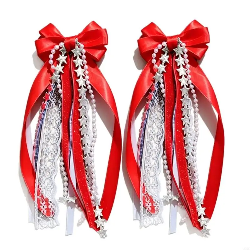 Ribbon Bows with Layered Pendant And Lace Ribbon Design For Western Outfit Independence Day Event Photography Wear Y166