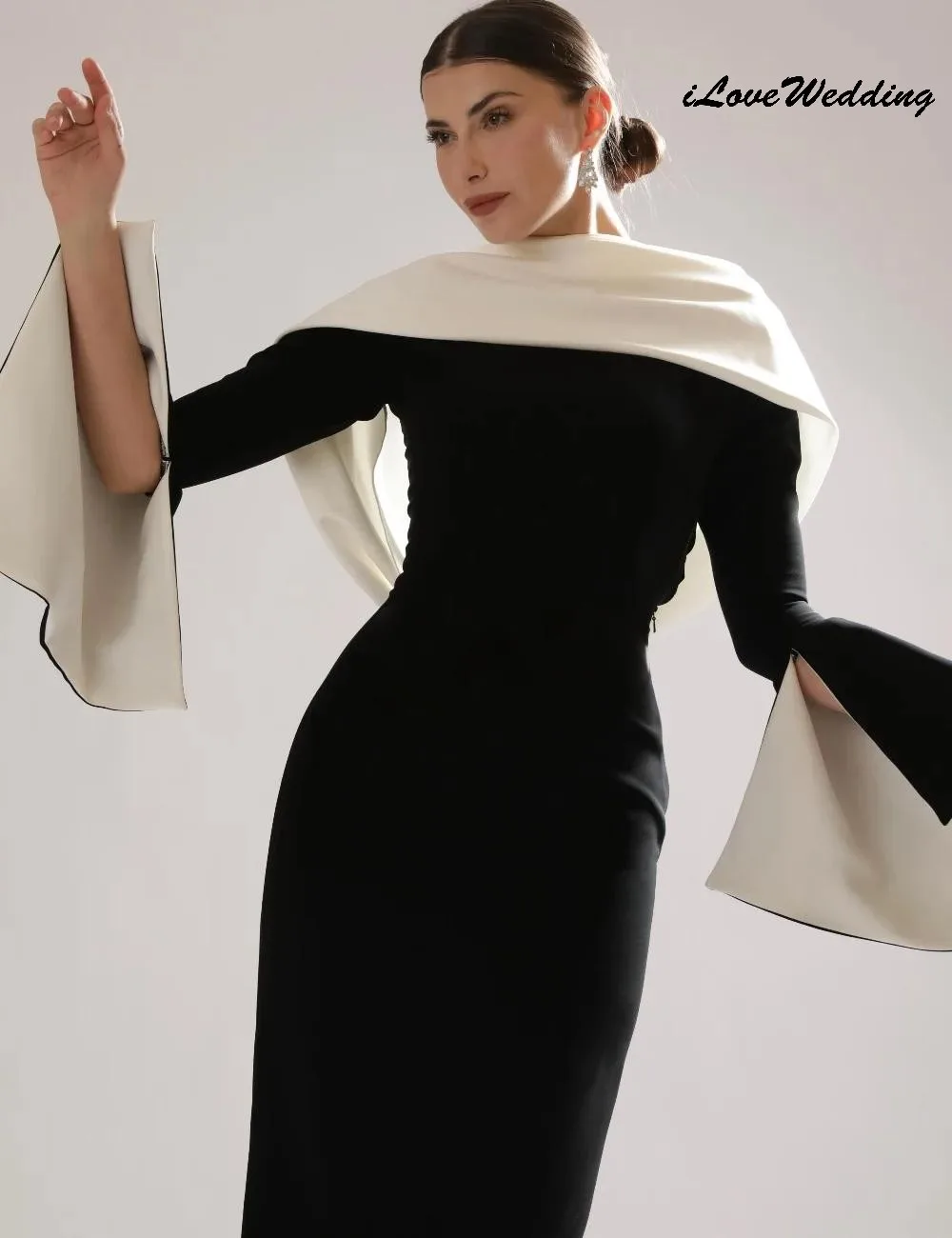 فستان سهرة أسود أنيق برقبة عالية 2025 بأكمام طويلة لحفلات الزفاف للنساء حورية البحر فساتين رسمية طويلة مخصصة