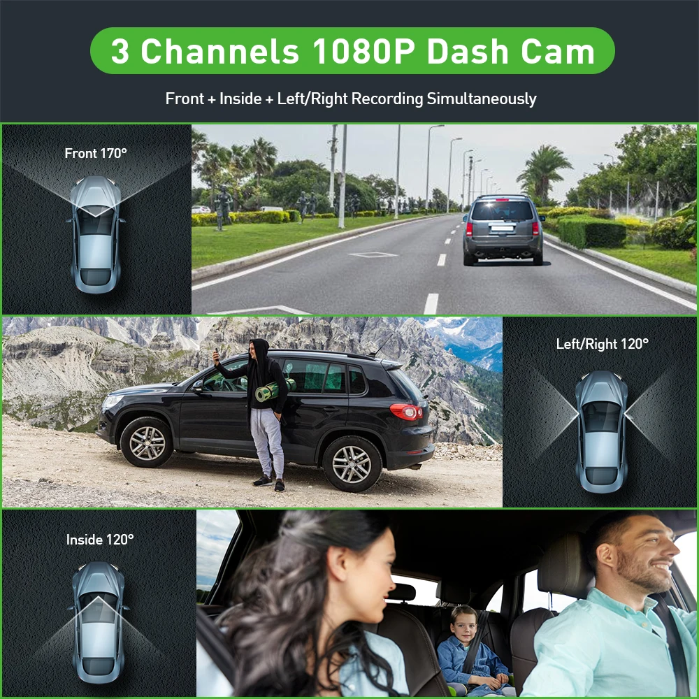 داش كام 3 قناة الصندوق الأسود داش سيارة مسجل فيديو كاميرا مع الرؤية الخلفية DVR 24H شاشة ركن السيارة اكسسوارات السيارات #2
