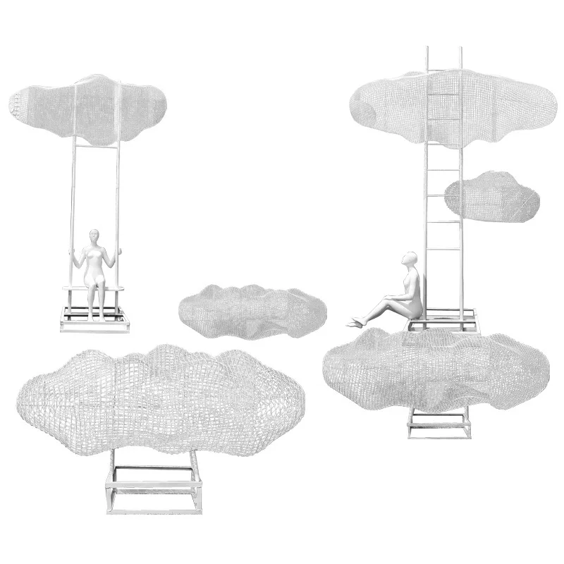 

Outdoor stainless steel hollow cloud ornament ladder abstract figure sculpture creative garden landscape