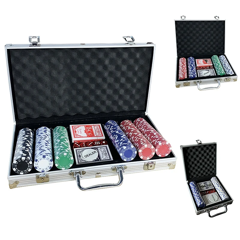 

Poker Chip Set For Texas Holdem, Blackjack, Gambling With Carrying Case Cards Buttons And Dice Style Casino Chips