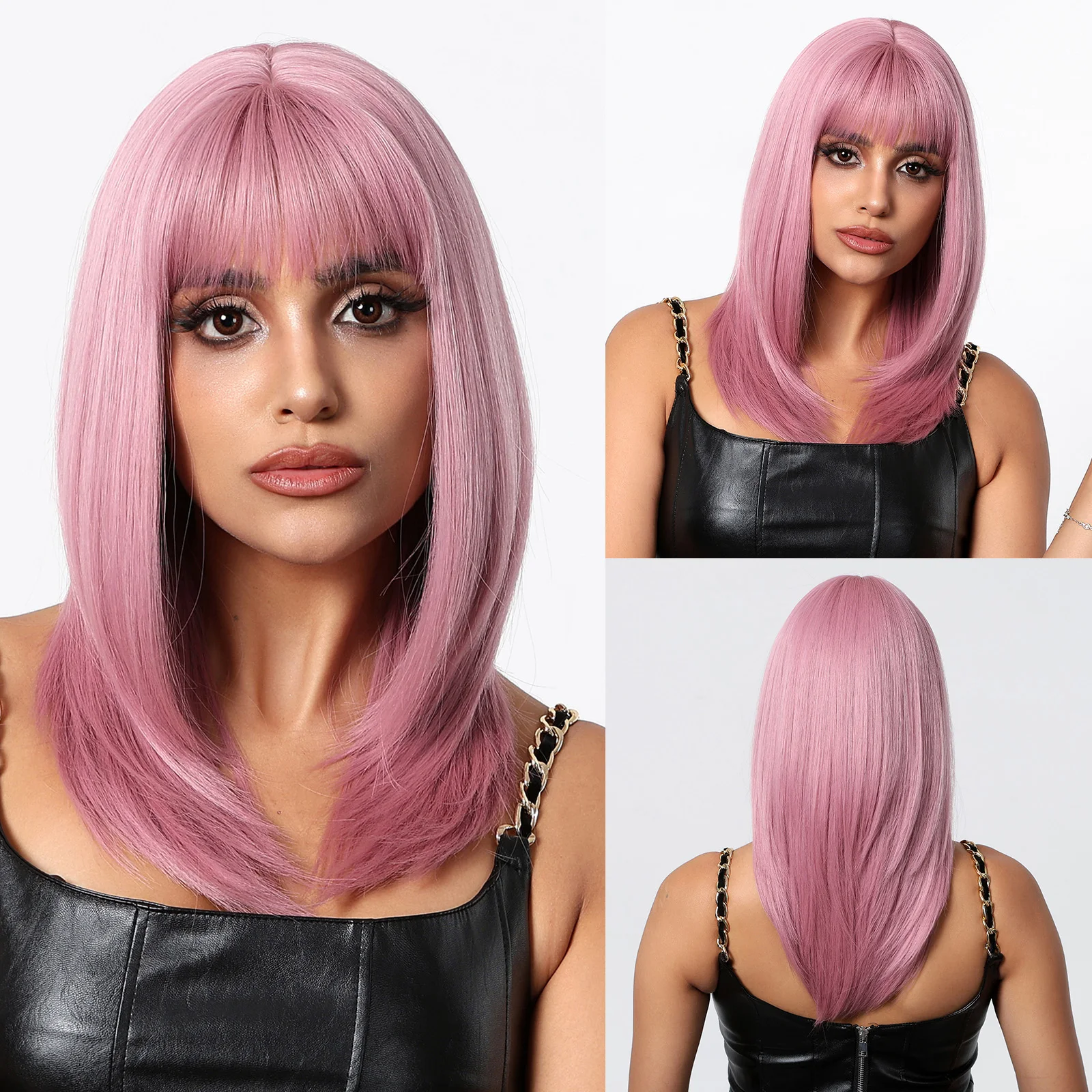 

Парики синтетические темно-розовые для косплея, использовать с челкой, длина прямого плеча, для женщин, для Хэллоуина