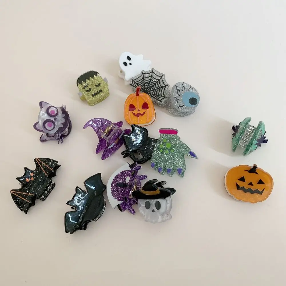 Fashion Pumpkin Halloween Mini Grab Clip Small Acrylic Ghost Grab Clip Headdress Bat Spooky Hair Claw Party Headwear