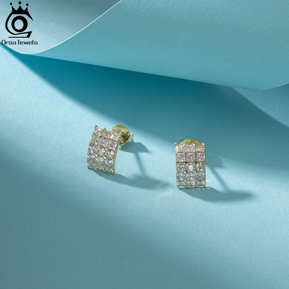 ORSA JEWELS 100% 925 Sterling Silver Romantic Stud Earrings for Women Full Clear AAAA Zircon Earrings Anniversary Jewelry SE376